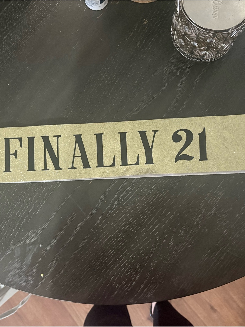 Amazon Gold Satin 'Finally 21' Sash with Black Lettering